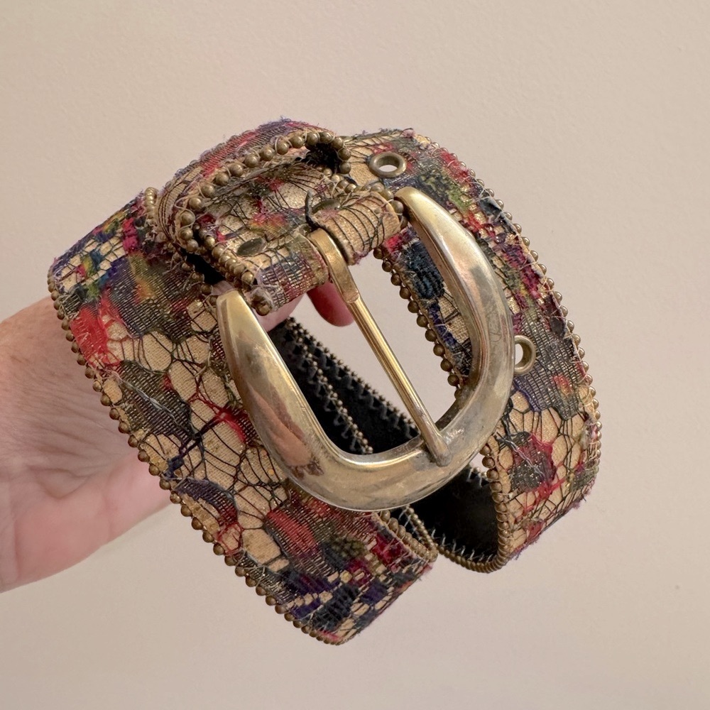 Elite Fresno California Belt Floral Multicolor Tapestry Glitter Silver Beads